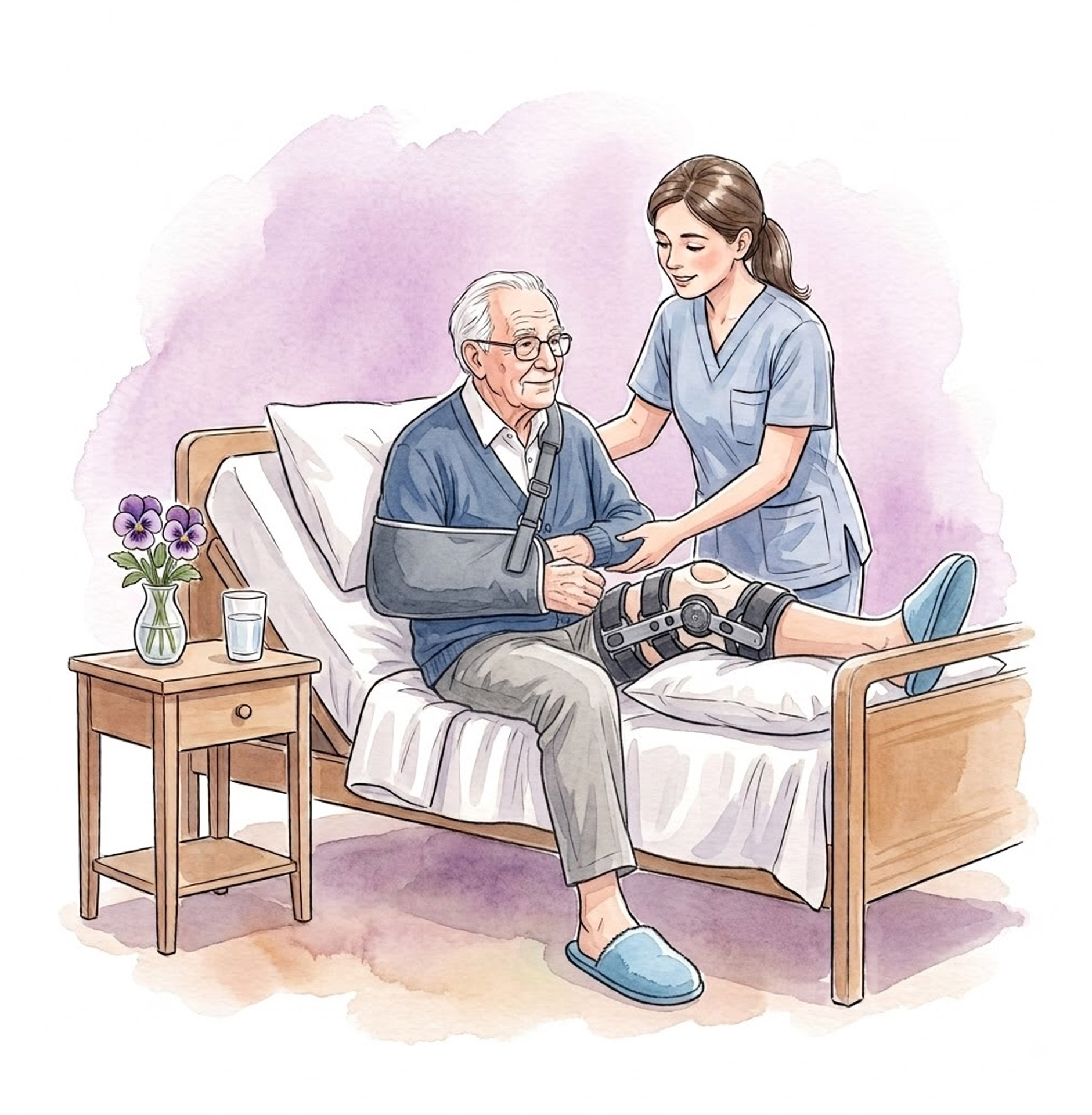 Patient resting comfortably in bed with nursing care at Pansy Stepdown facility